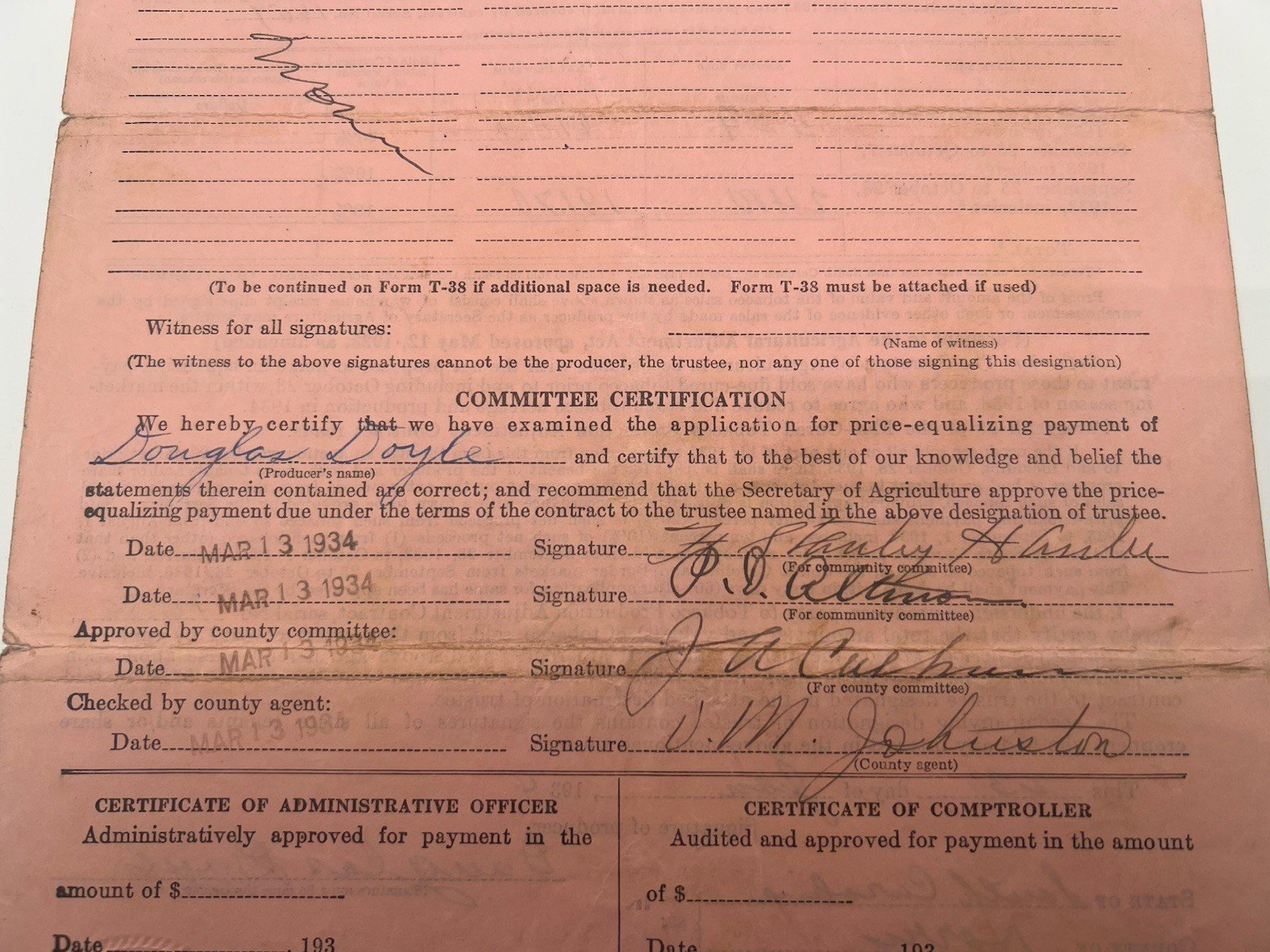 1934 FDR New Deal USDA Tobacco Payment Application Horry County SC # 1153 photo 8