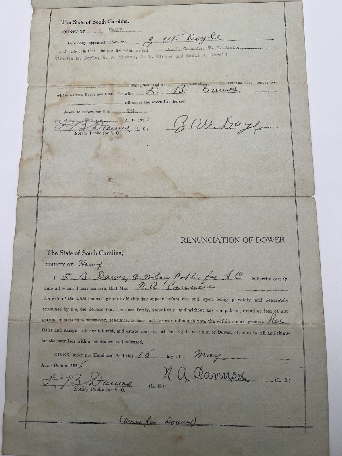 1928 Horry County SC Deed M.F. Mishoe to Ella Watts 80 Acre Tract # 1156 photo 5