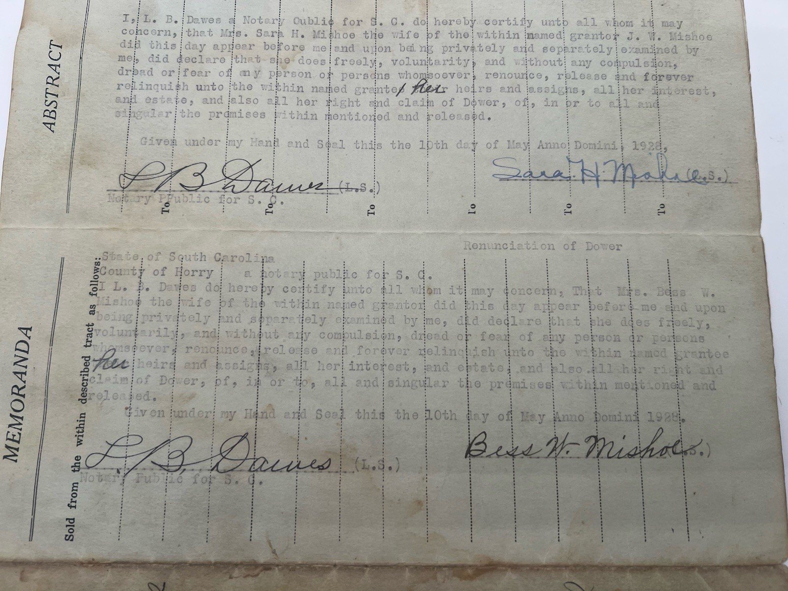 1928 Horry County SC Deed M.F. Mishoe to Ella Watts 80 Acre Tract # 1156 photo 10