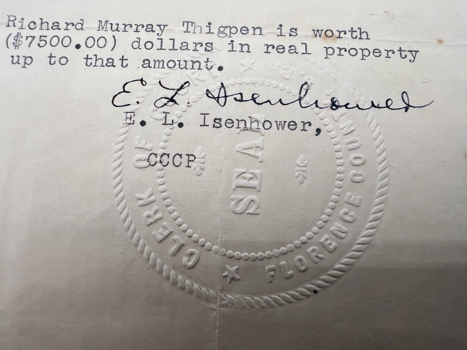 1949 Florence County SC Court Bond Certificate Richard Thigpen Signed Seal #1157 photo 3