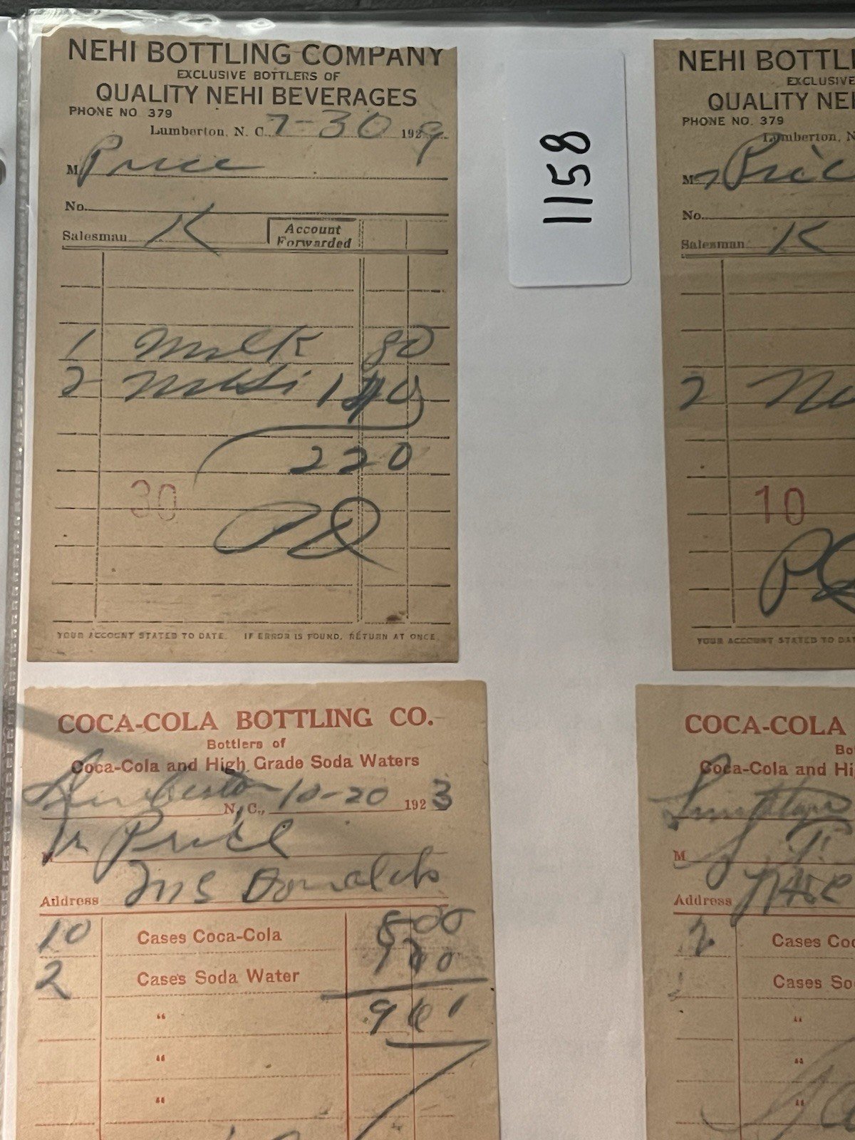 1920s Coca-Cola Nehi Bottling Co Receipt Lot Lumberton NC Soda Ephemera # 1158 photo 2