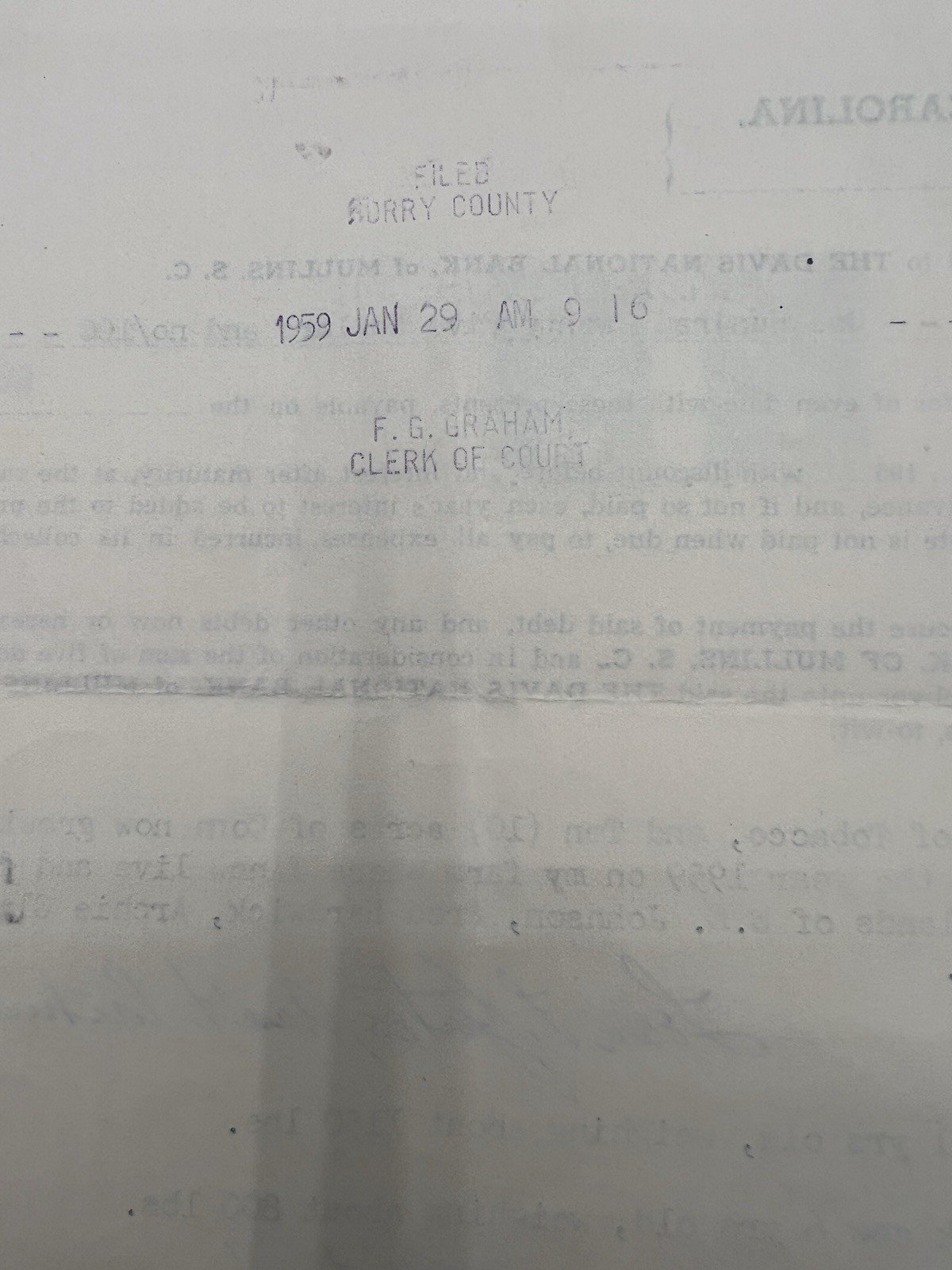 1959 Horry County SC Chattel Crop Mortgage Davis Bank F.G. Watts # 1159 photo 7