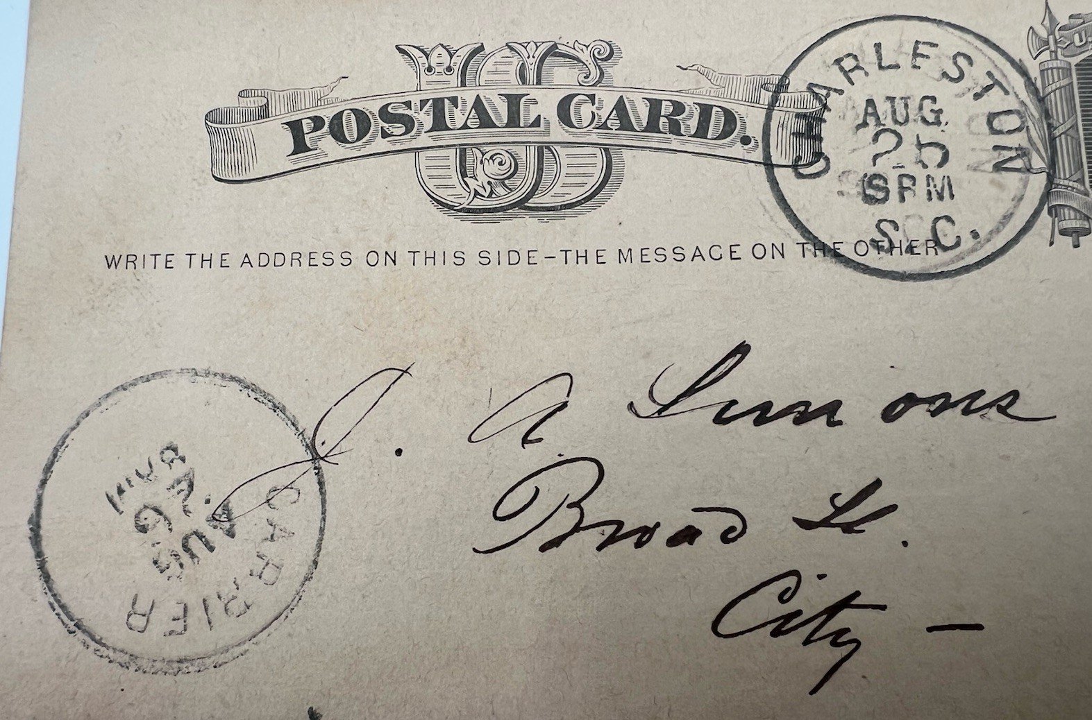 1890 Charleston SC R.M. Marshall Legal Postal Card Jefferson UX9 # 1160 photo 2