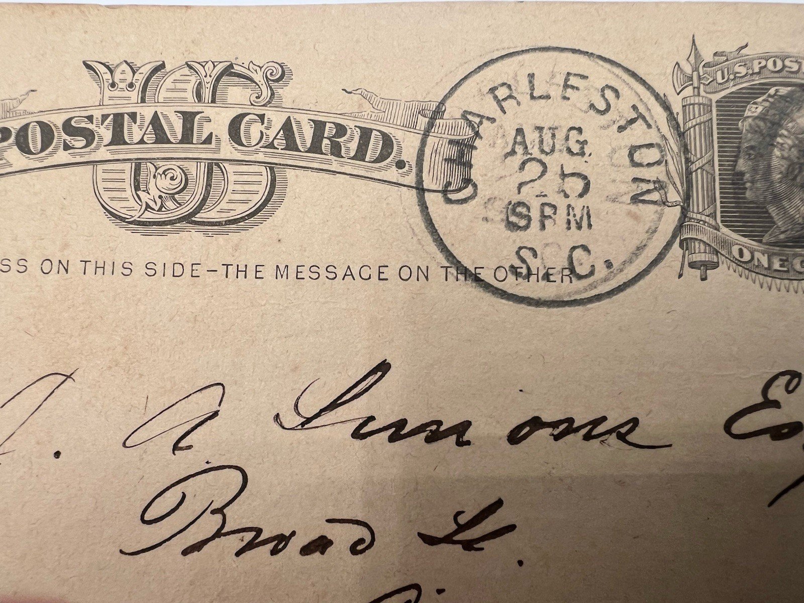 1890 Charleston SC R.M. Marshall Legal Postal Card Jefferson UX9 # 1160 photo 4