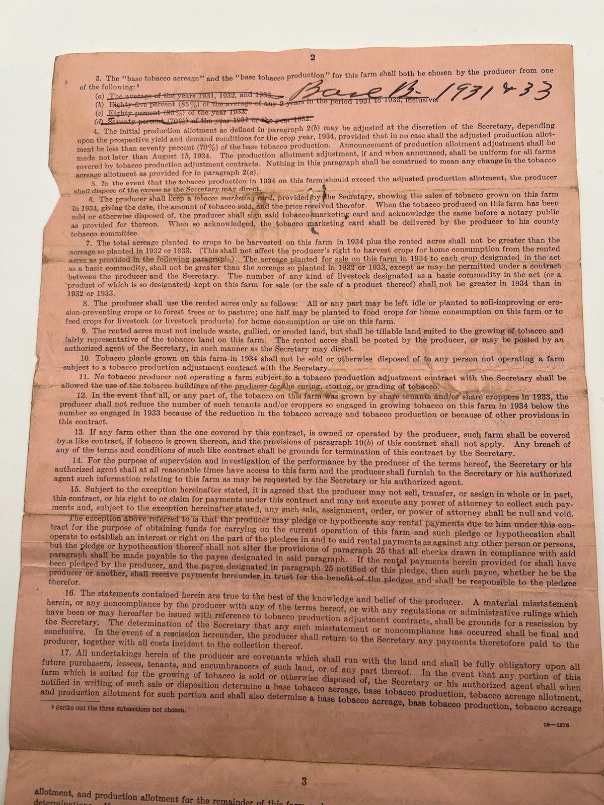 1934 FDR New Deal USDA Tobacco Contract & 1936 Envelope Horry County SC # 1163 photo 3