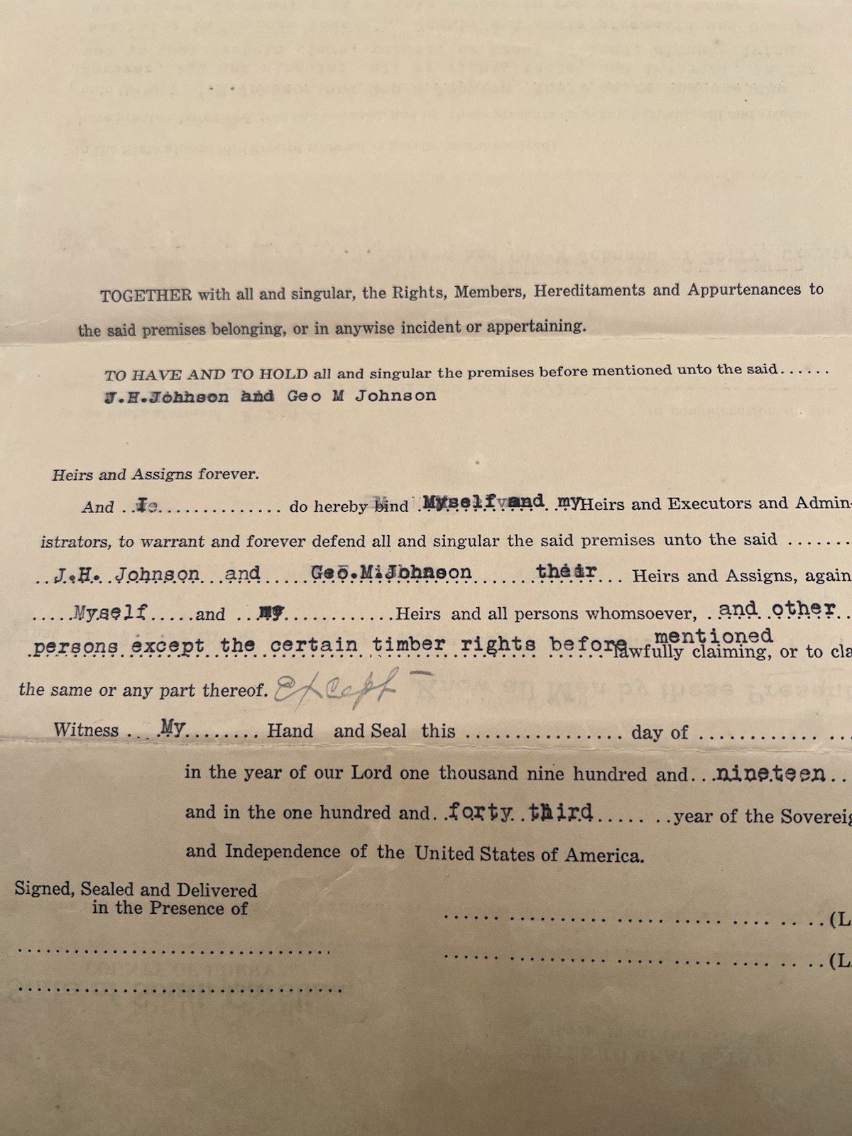 1919 Horry County SC Unexecuted Land Deed Johnson Bayboro Township # 1164 photo 3