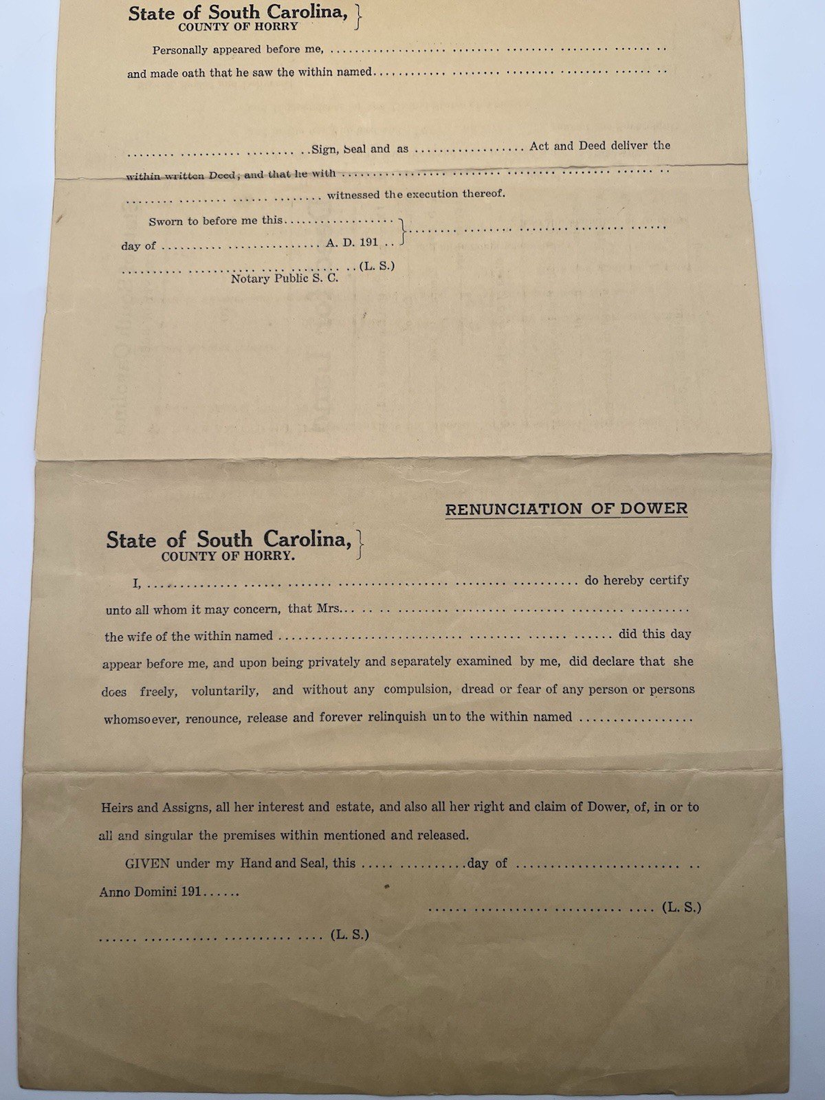 1919 Horry County SC Unexecuted Land Deed Johnson Bayboro Township # 1164 photo 4