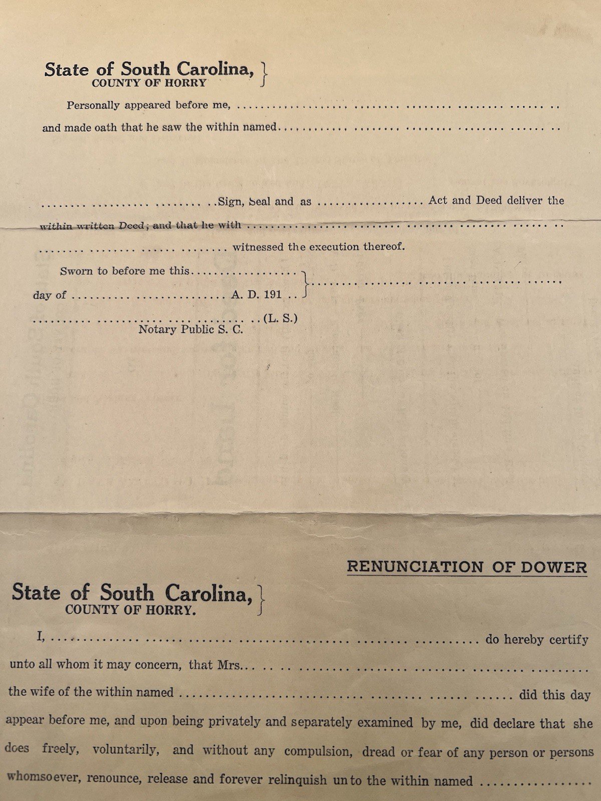 1919 Horry County SC Unexecuted Land Deed Johnson Bayboro Township # 1164 photo 5