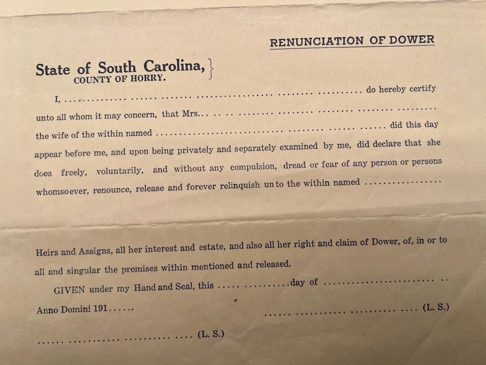 1919 Horry County SC Unexecuted Land Deed Johnson Bayboro Township # 1164 photo 6