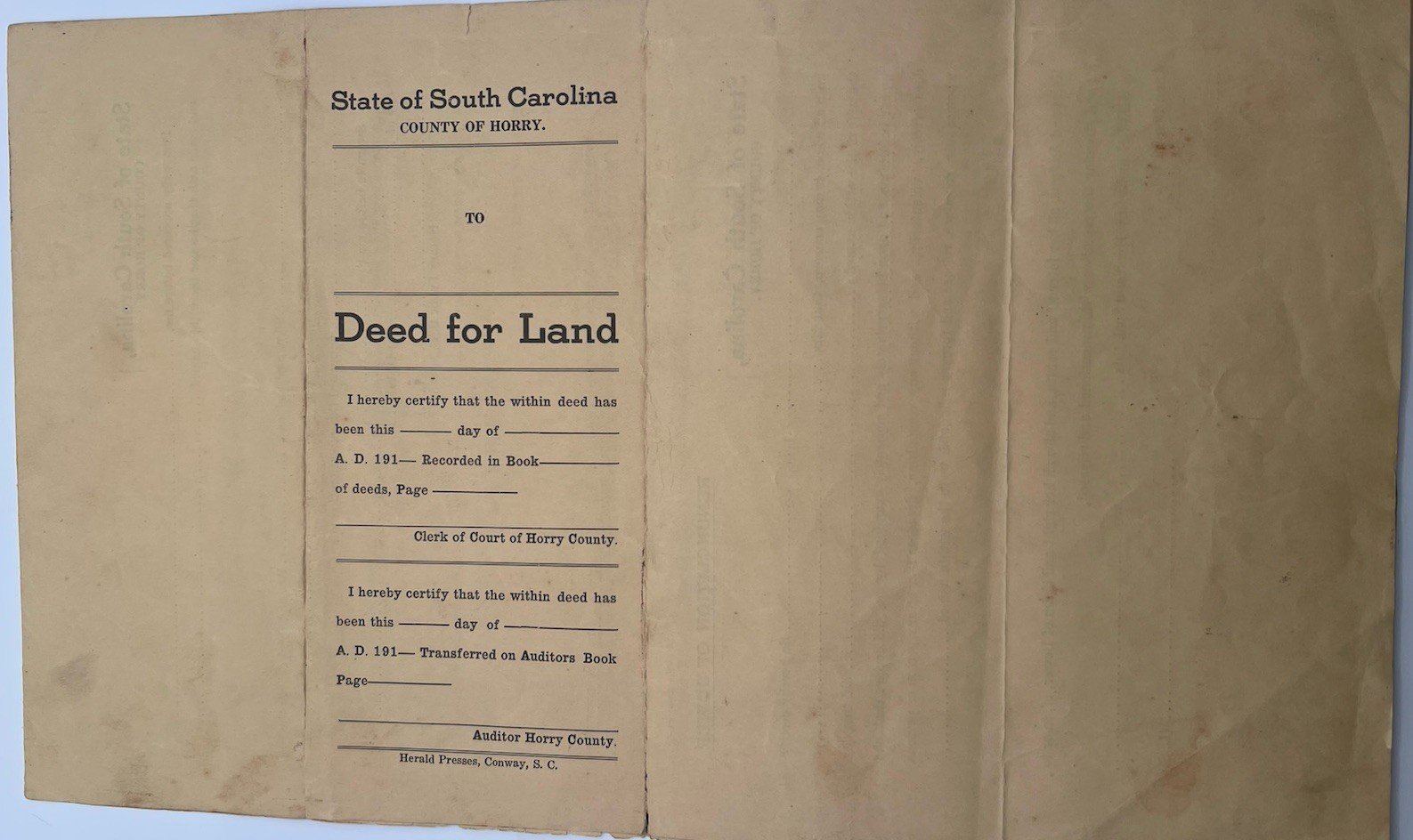 1919 Horry County SC Unexecuted Land Deed Johnson Bayboro Township # 1164 photo 7