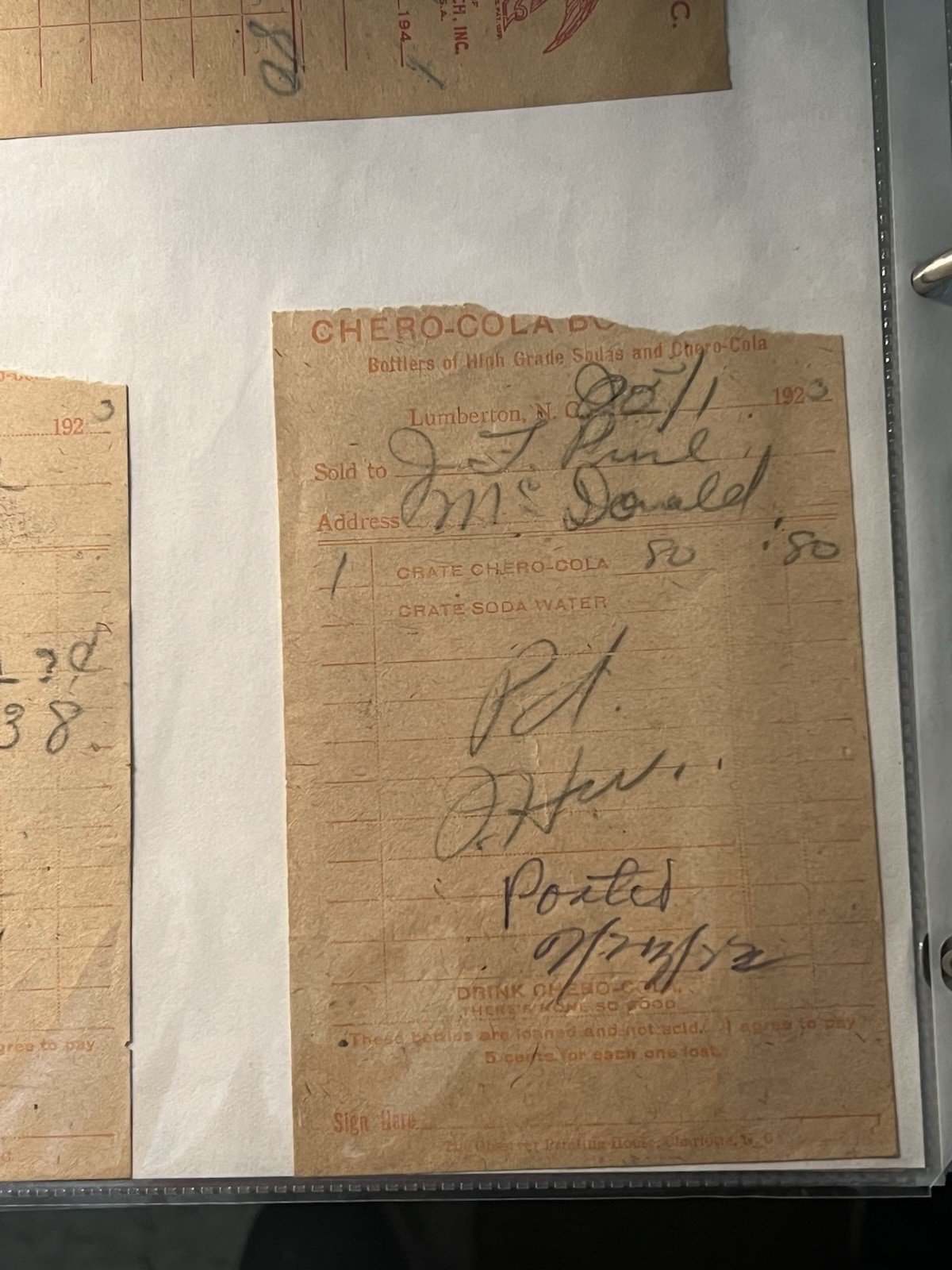 1923-41 Chero-Cola Nu-Icy Budweiser Bottling Receipts Lumberton NC Lot 6  # 1165 photo 4