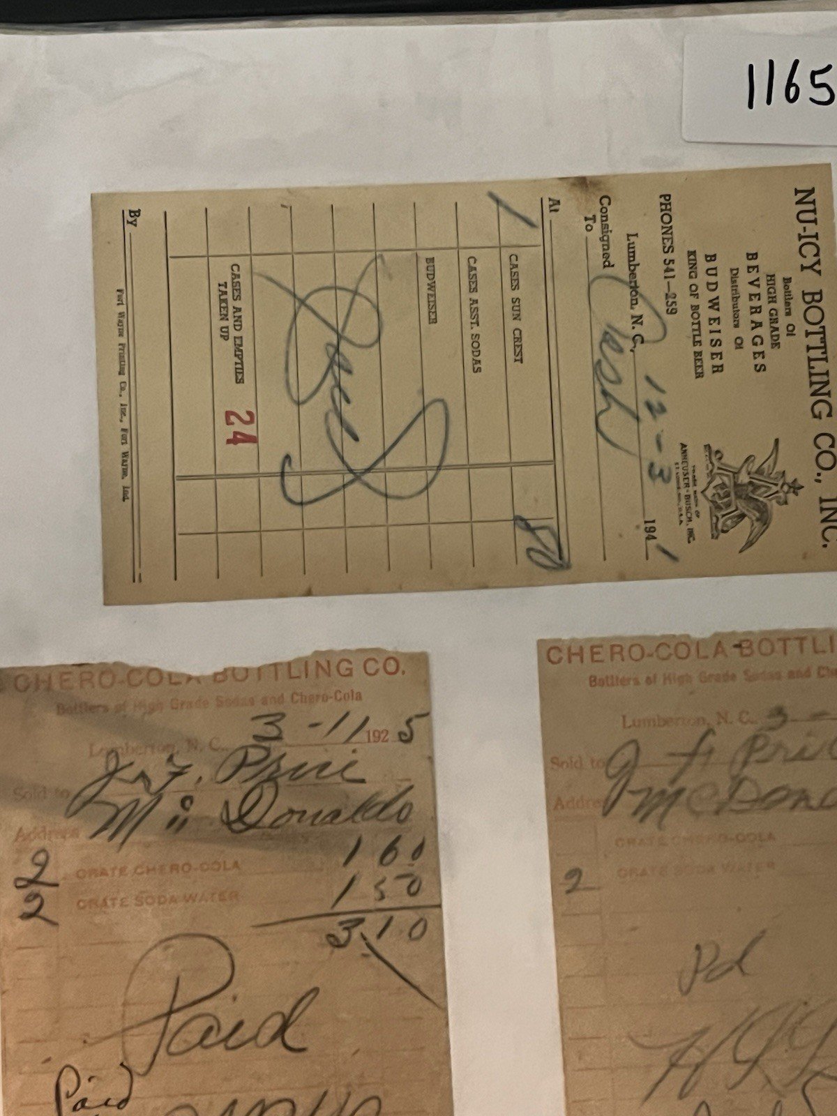 1923-41 Chero-Cola Nu-Icy Budweiser Bottling Receipts Lumberton NC Lot 6  # 1165 photo 7