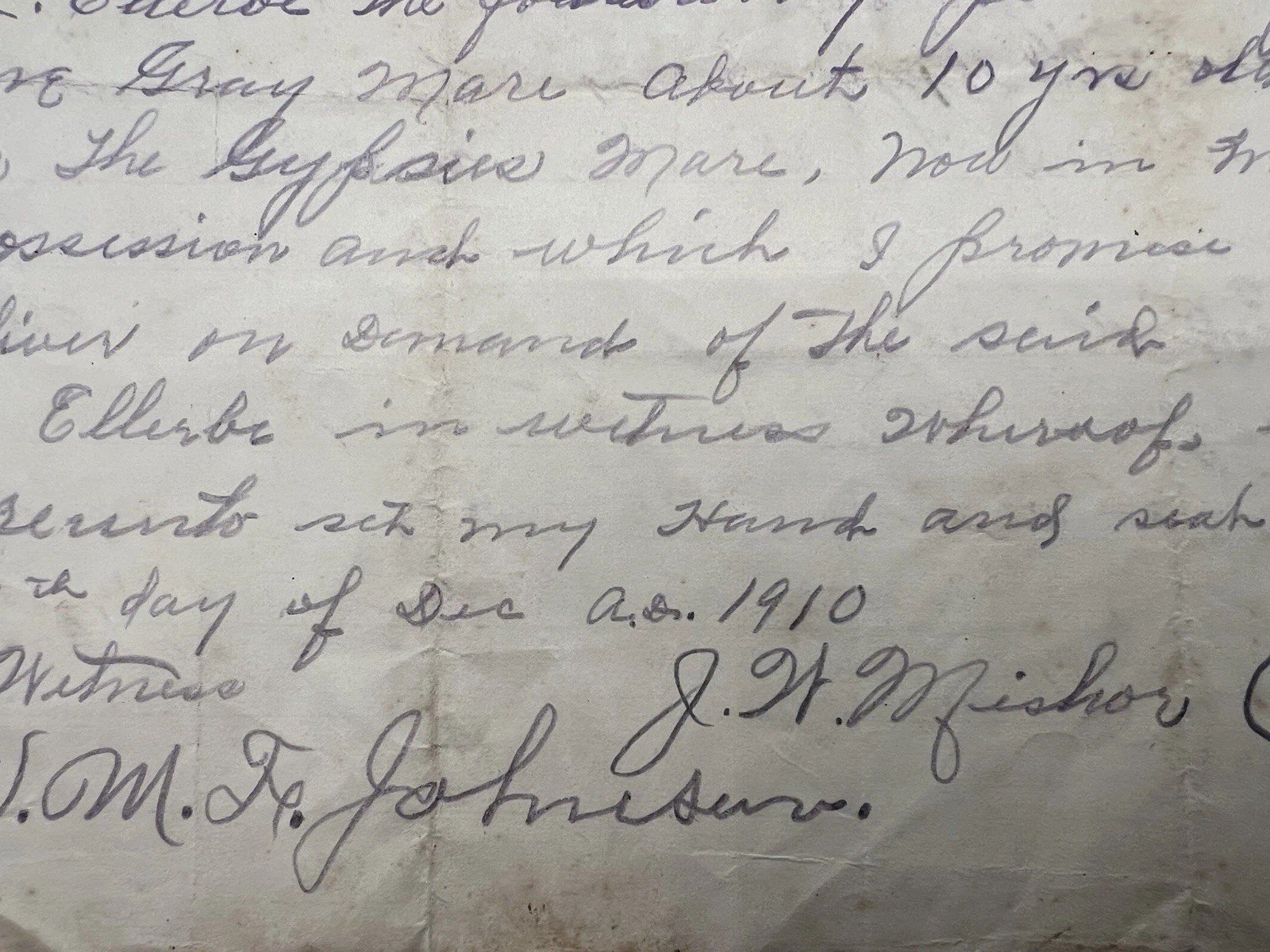 1910 Horry County SC Horse Bill of Sale “Gypsie Mare” Signed Document # 1166 photo 4