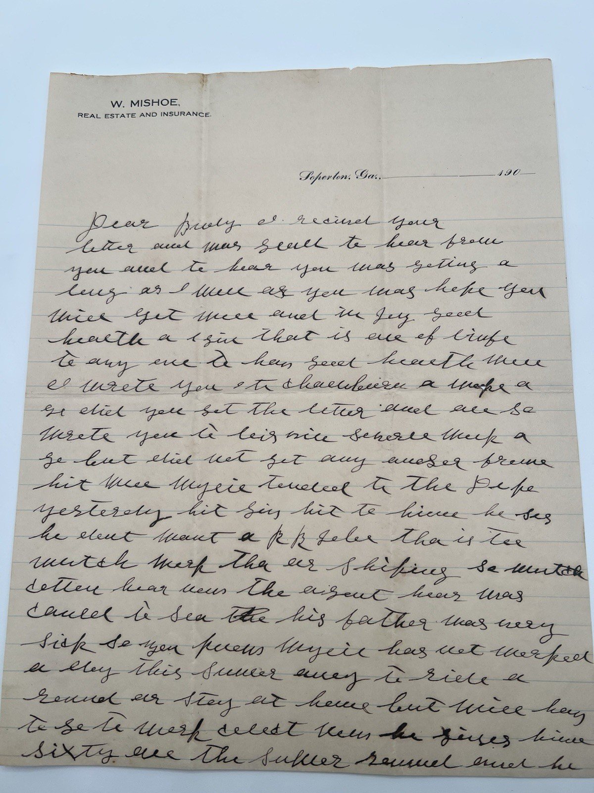 Early 1900s W. Mishoe Handwritten Family Letter Soperton Georgia # 1167