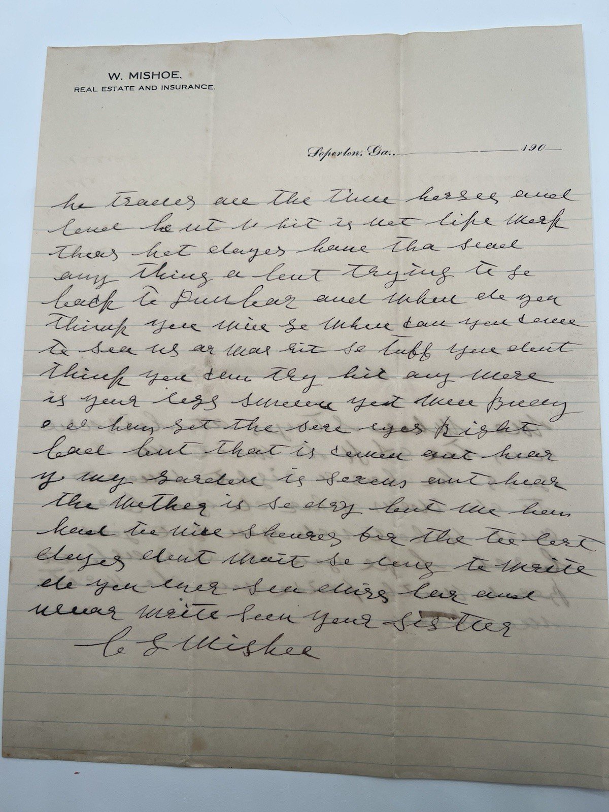 Early 1900s W. Mishoe Handwritten Family Letter Soperton Georgia # 1167 photo 2
