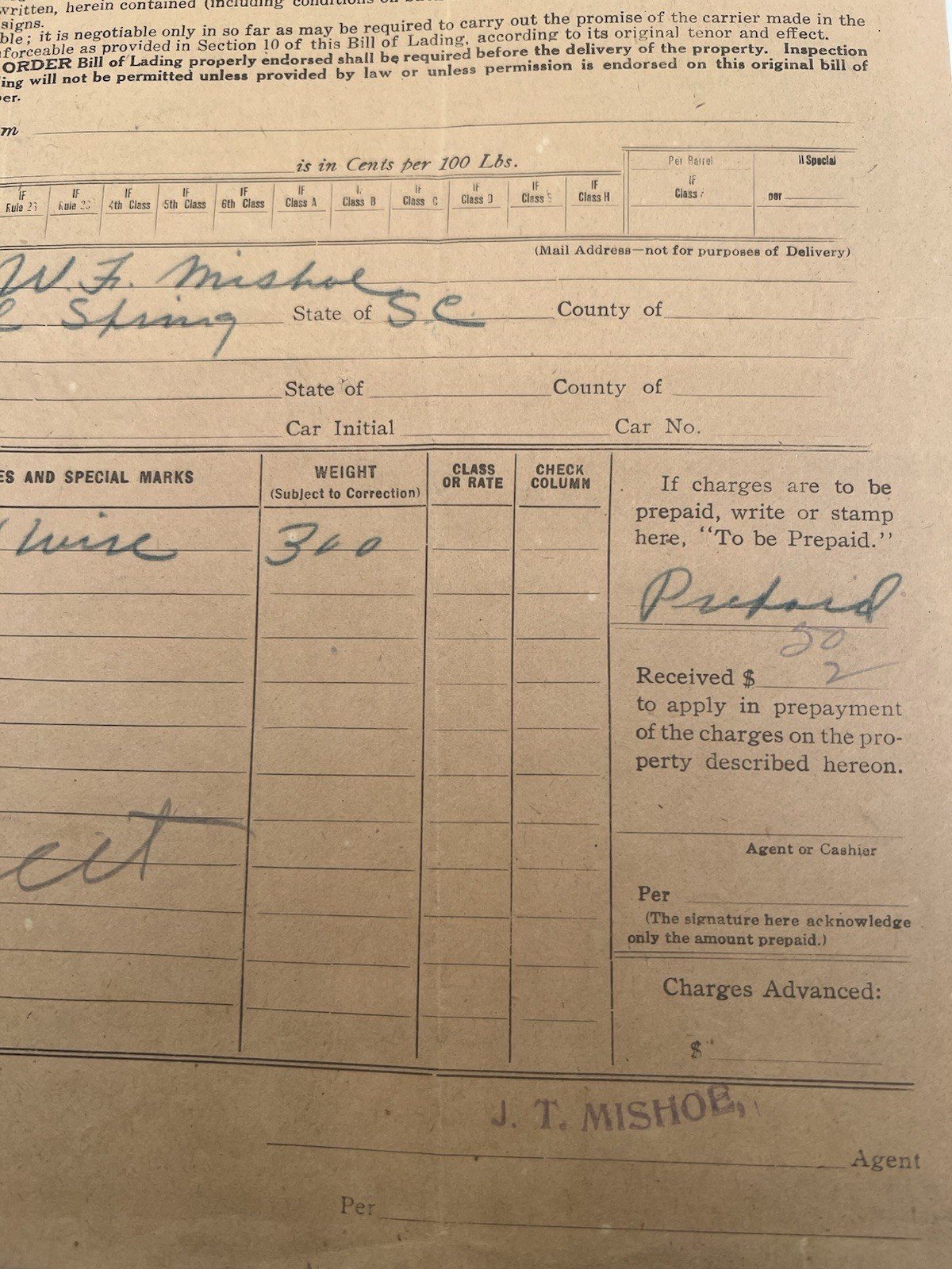 1919 Atlantic Coast Line Railroad USRA Bill of Lading Conway SC w/ Envelope#1169 photo 4