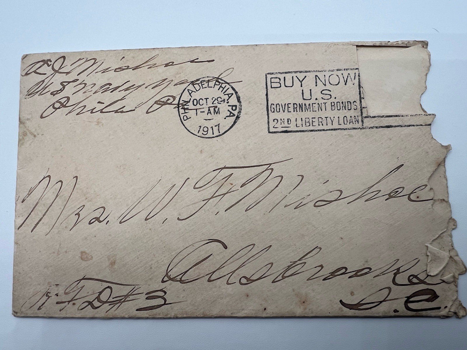 1917 WWI U.S. Navy Yard Letter 2nd Liberty Loan Slogan Cover Philadelphia #1170 photo 4