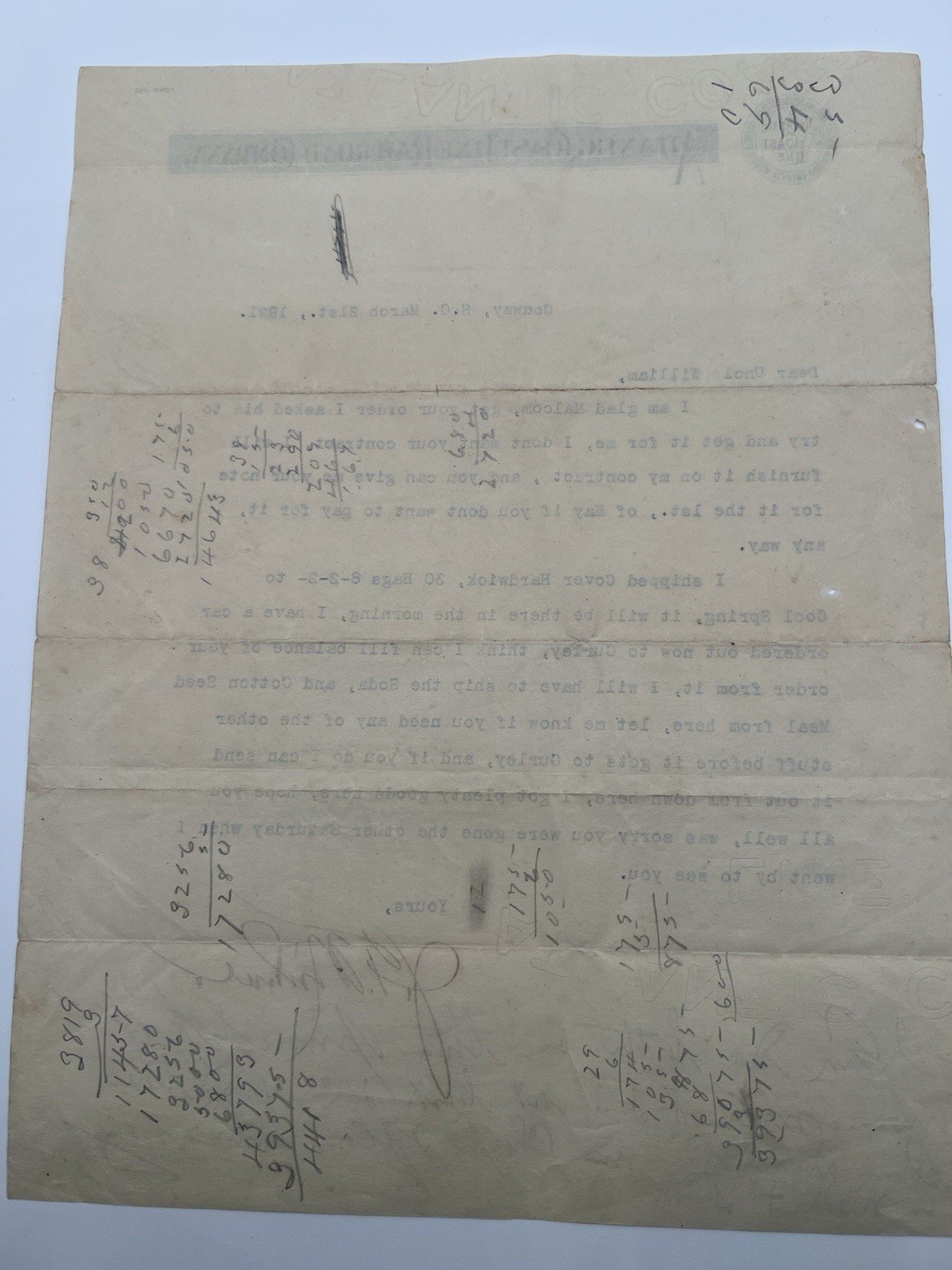 1921 Atlantic Coast Line Railroad Letter Fertilizer Shipment Conway SC # 1172 photo 4