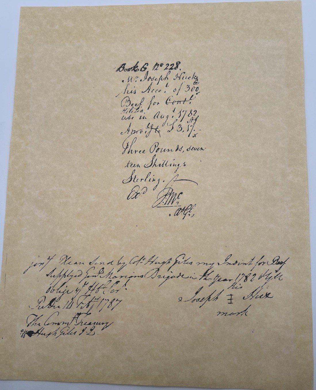 1787 Revolutionary War Beef Claim Francis Marion Brigade Hugh Giles Signed B1174 photo 2