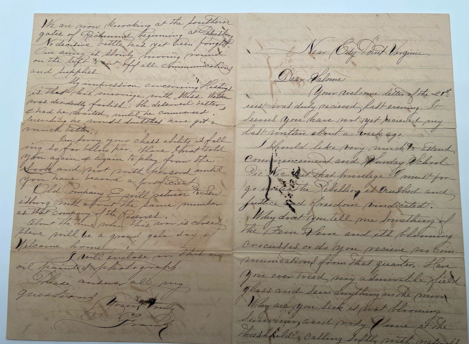 1864 Civil War Union Soldier Letter City Point Petersburg Richmond VA. B1176