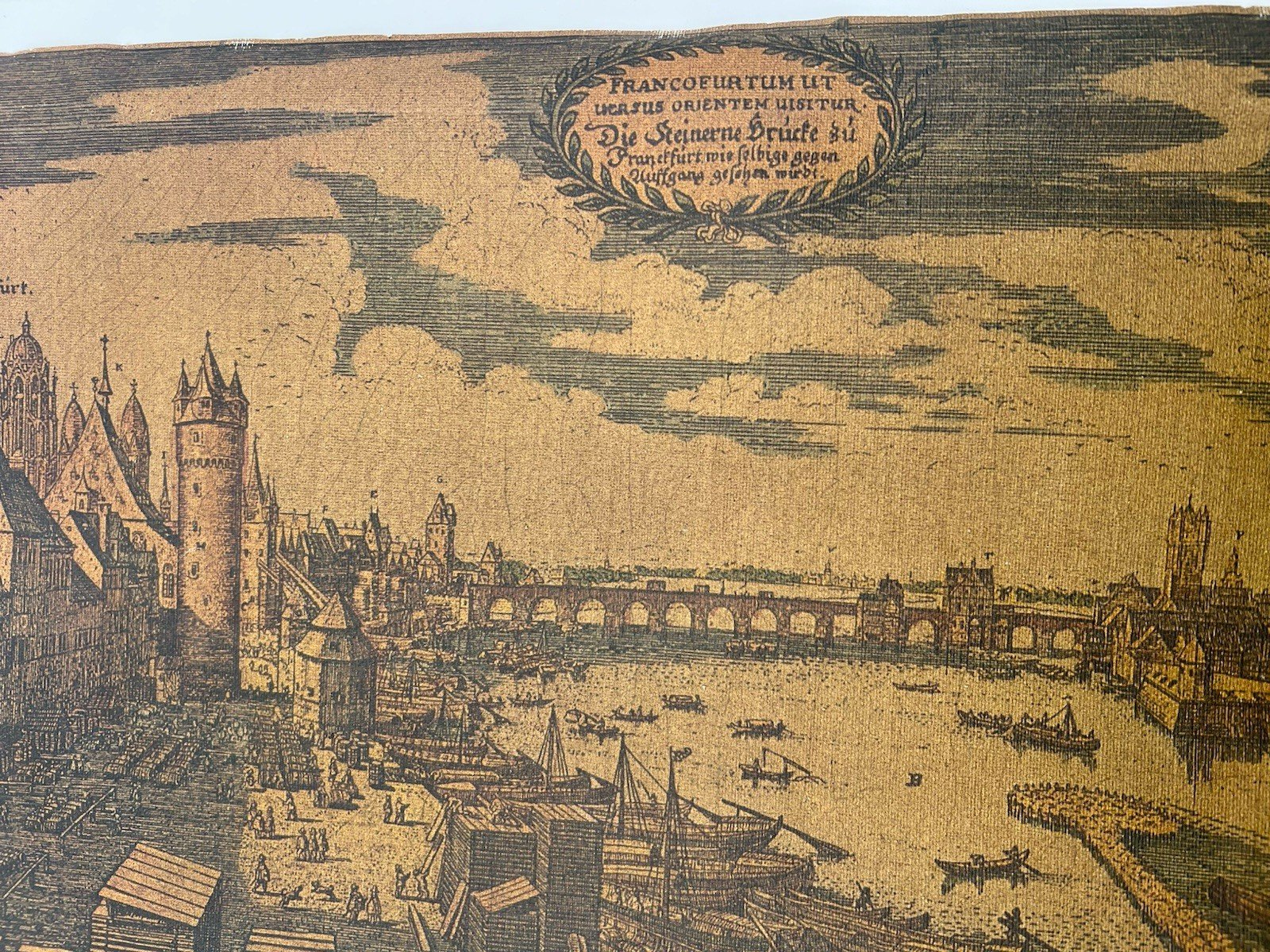 Vintage Frankfurt Germany 1646 Merian City View Printed Fabric Panel # Box photo 2