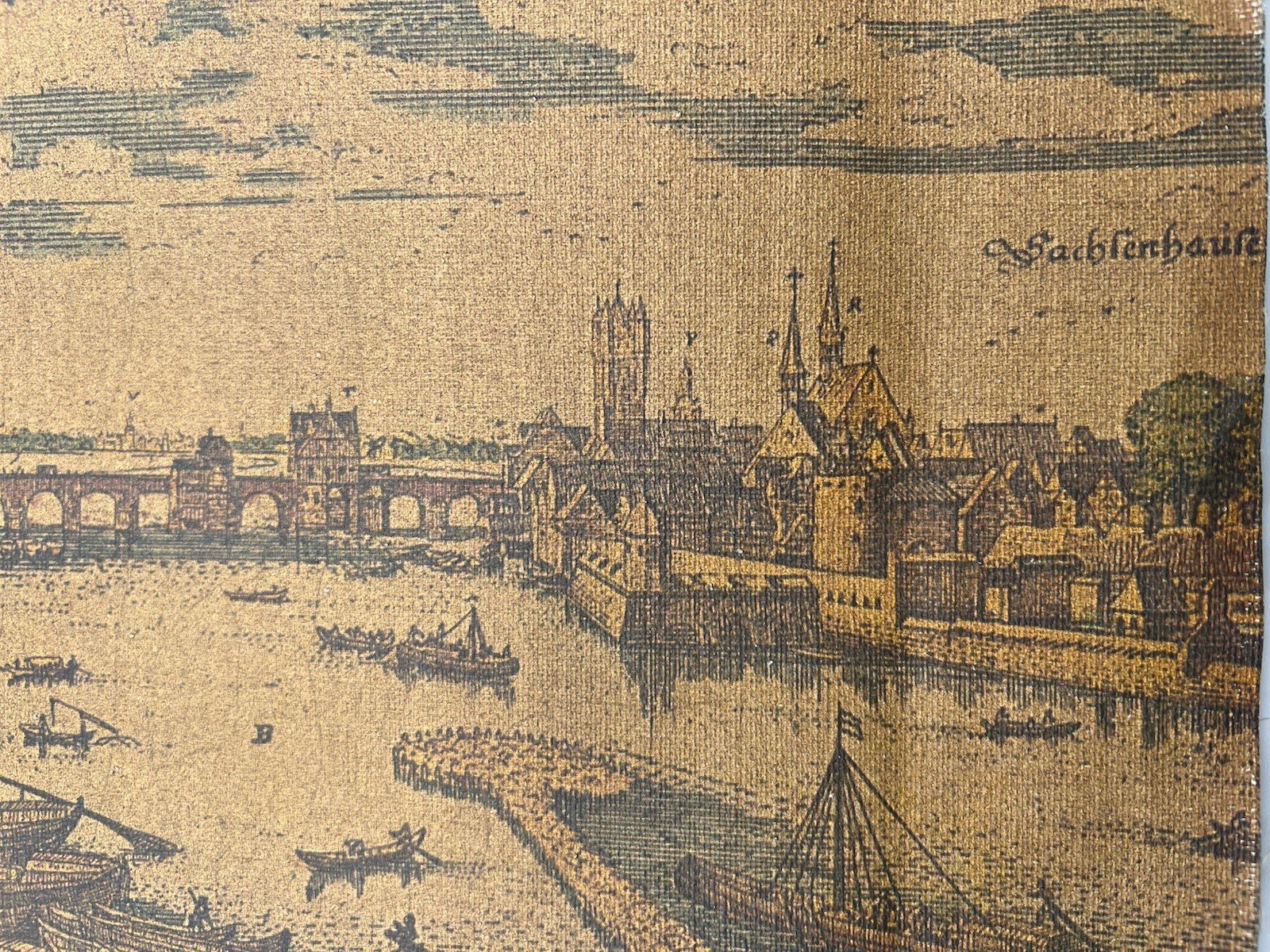 Vintage Frankfurt Germany 1646 Merian City View Printed Fabric Panel # Box photo 4