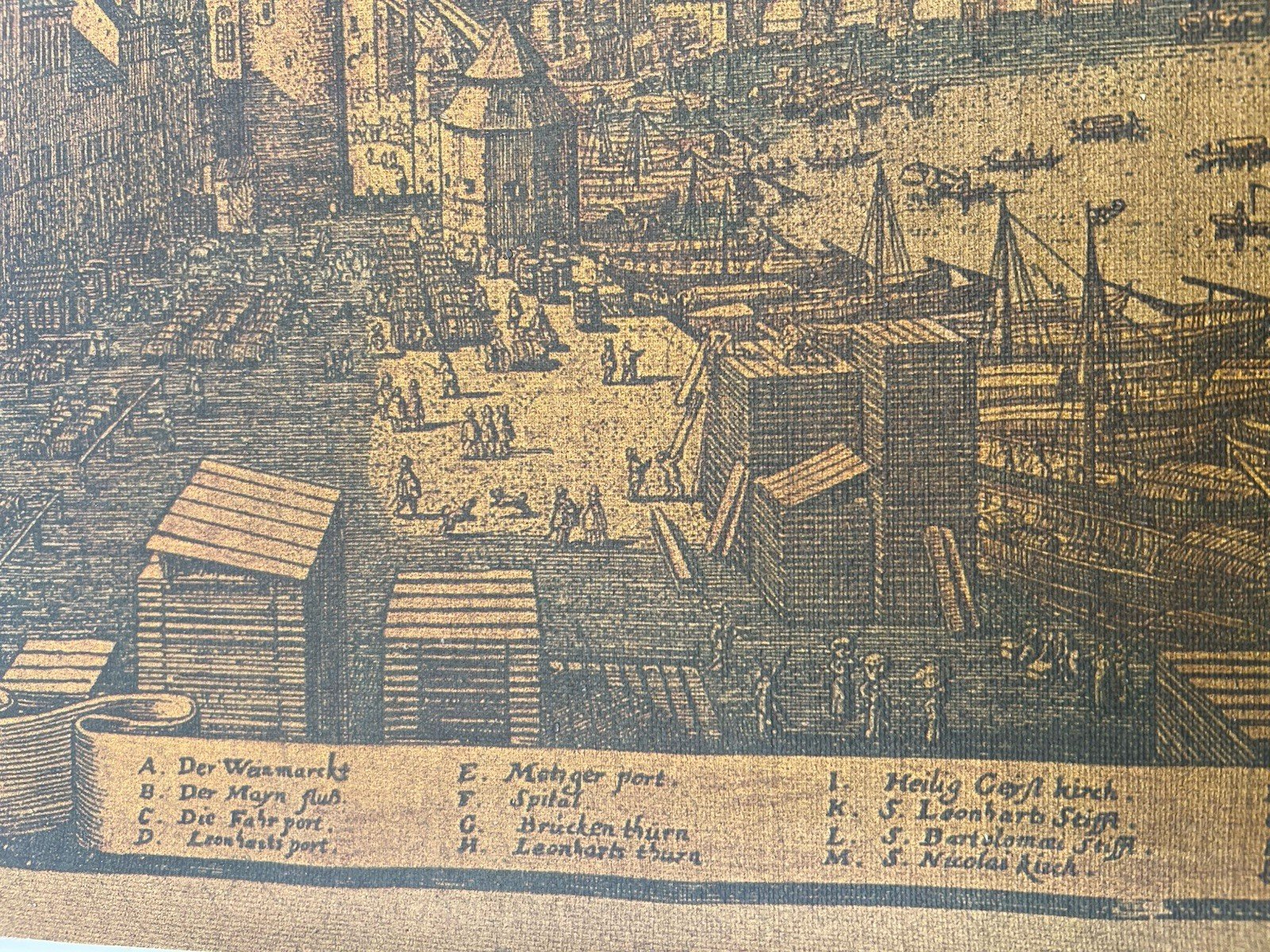 Vintage Frankfurt Germany 1646 Merian City View Printed Fabric Panel # Box photo 5