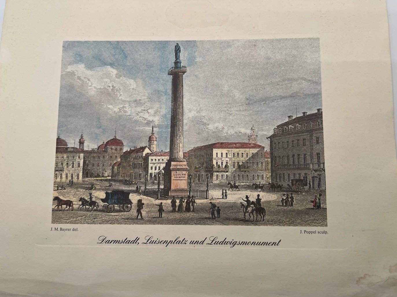 Vintage Darmstadt Luisenplatz Ludwigsmonument Germany Color Art Print B129