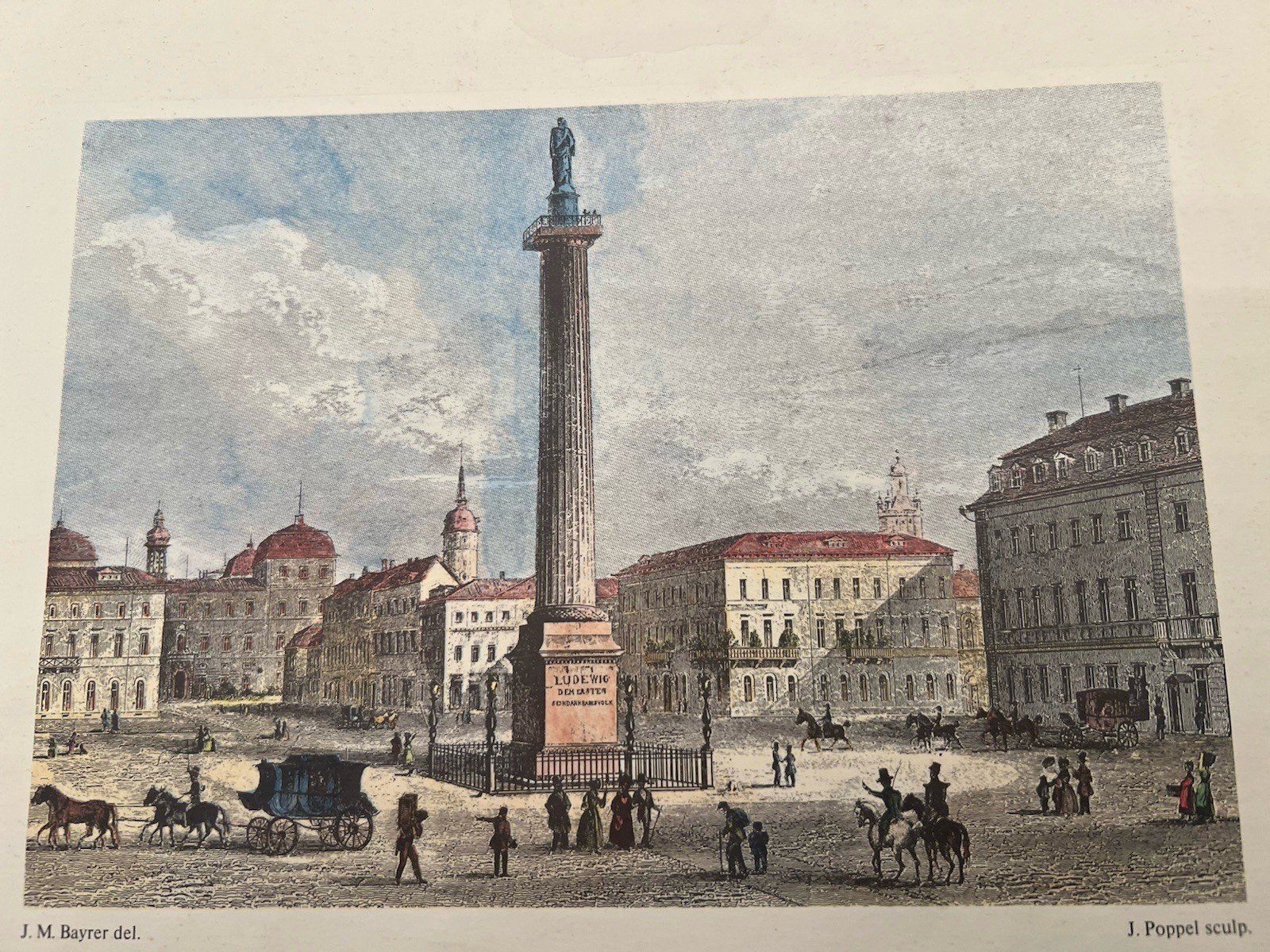 Vintage Darmstadt Luisenplatz Ludwigsmonument Germany Color Art Print B129 photo 2
