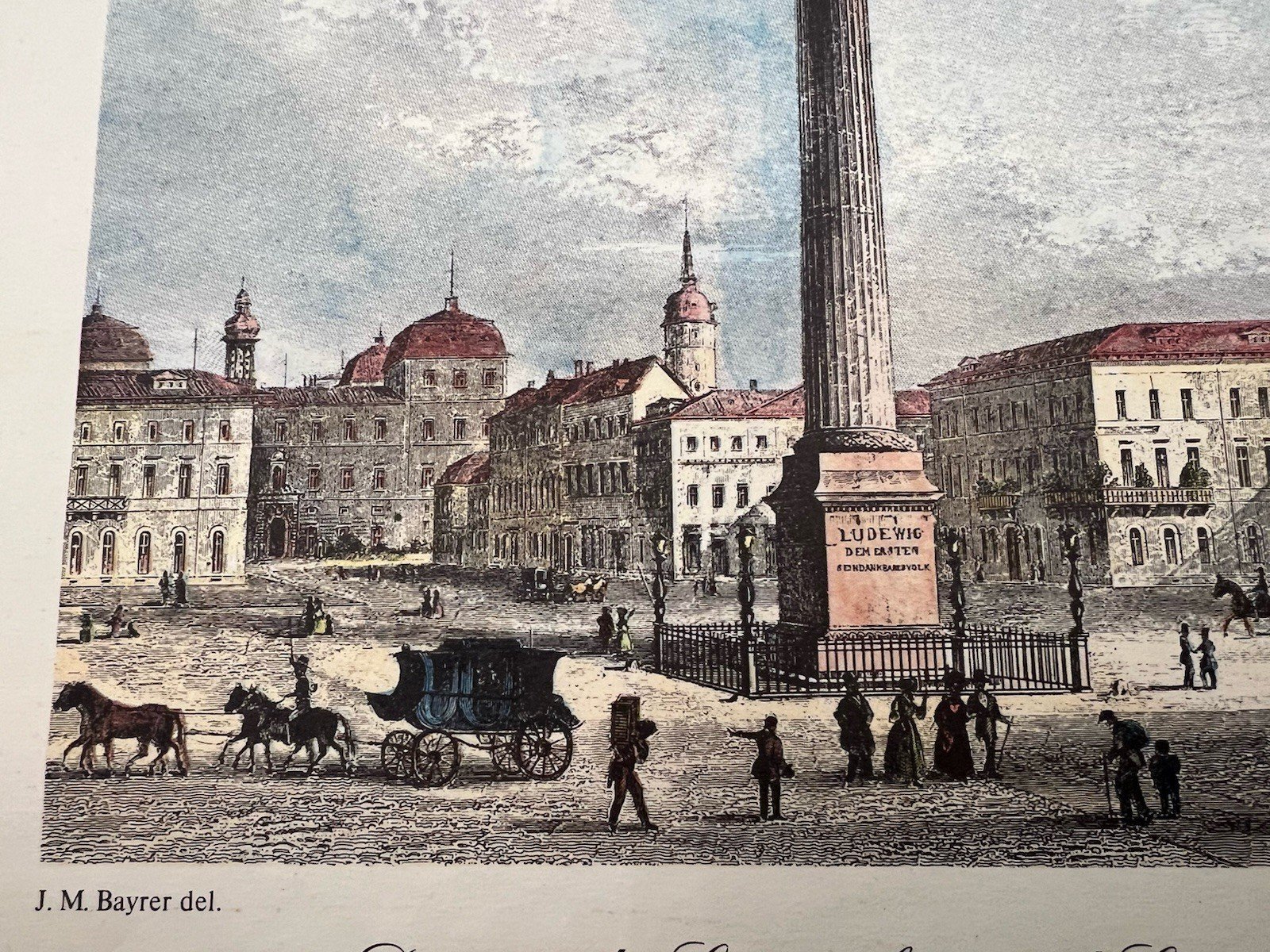 Vintage Darmstadt Luisenplatz Ludwigsmonument Germany Color Art Print B129 photo 3