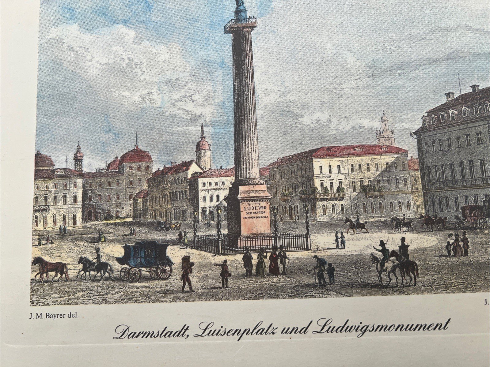 Vintage Darmstadt Luisenplatz Ludwigsmonument Germany Color Art Print B129 photo 6
