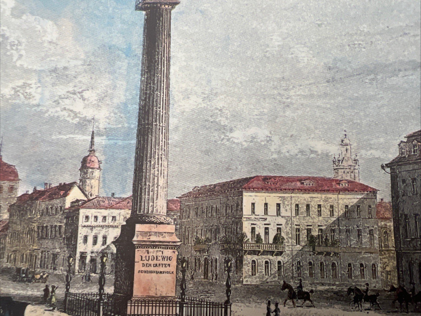 Vintage Darmstadt Luisenplatz Ludwigsmonument Germany Color Art Print B129 photo 7