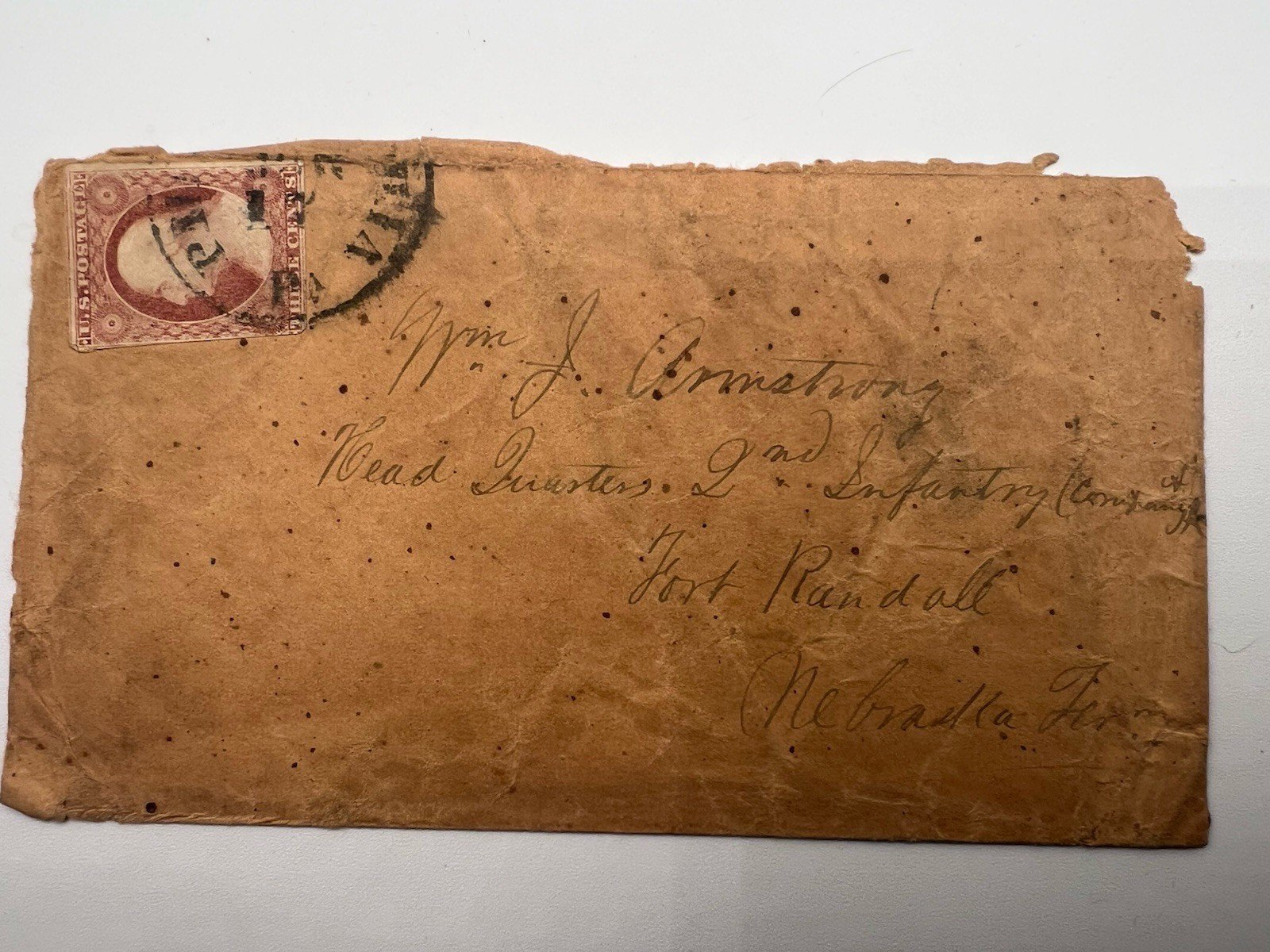 1857 Scott 11 3¢ Claret Cover to Fort Randall Nebraska Territory # 1182