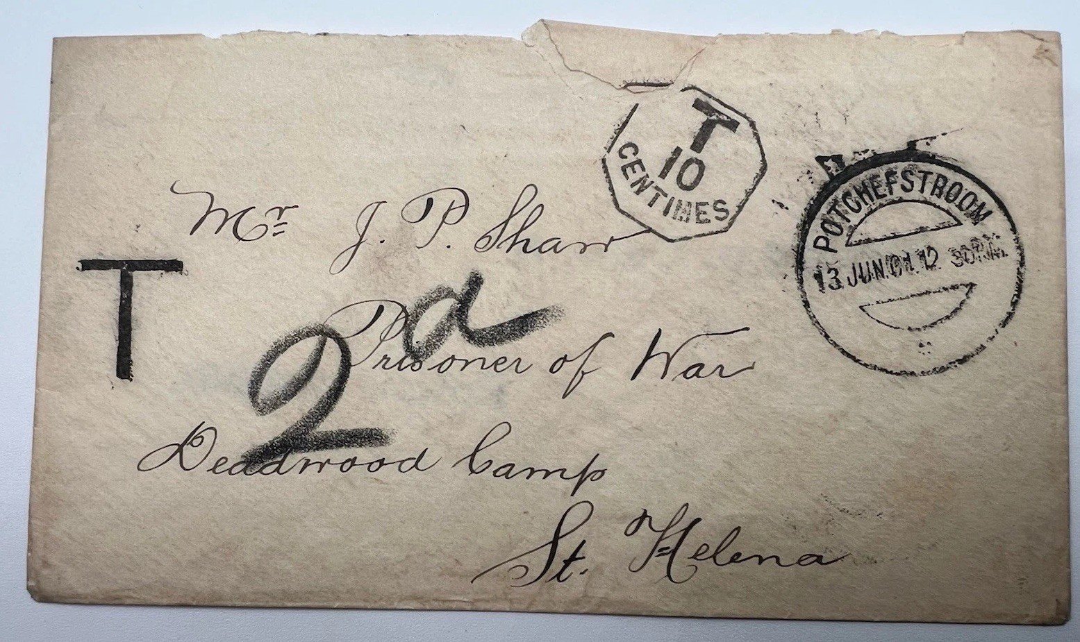 1902 Boer War POW Cover Potchefstroom to Deadwood Camp St Helena # 1184