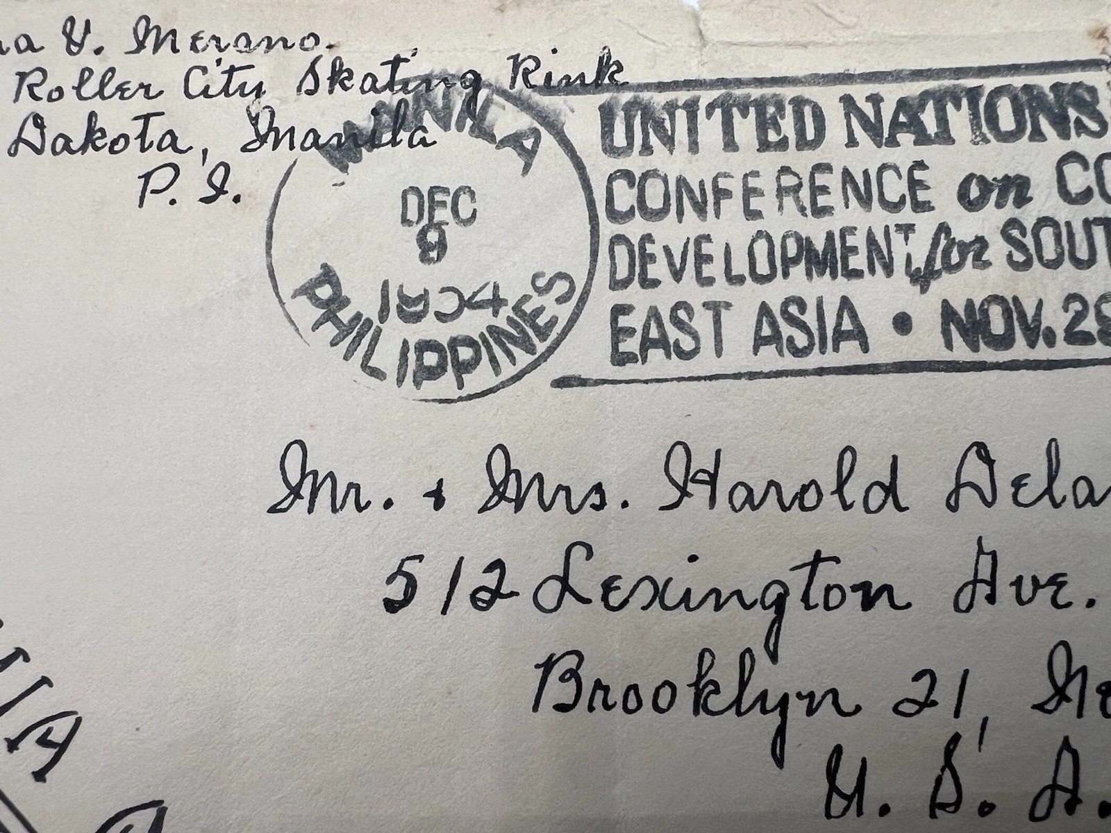 1954 Philippines UN Conference Airmail Cover Manila to Brooklyn NY # 1185 photo 4