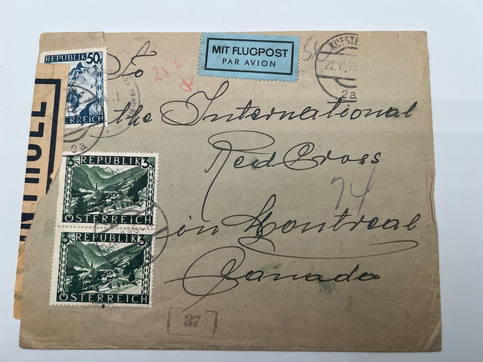 1950s Austria to Australia Airmail Cover Kontrollé Censor Label 6.50s. # 1186