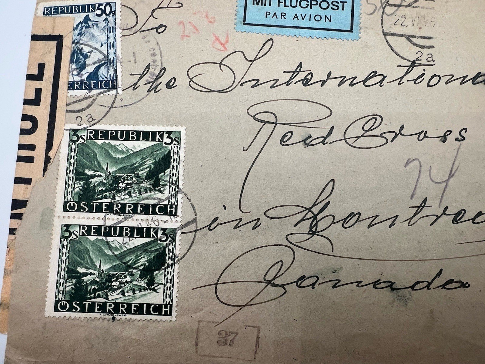 1950s Austria to Australia Airmail Cover Kontrollé Censor Label 6.50s. # 1186 photo 2