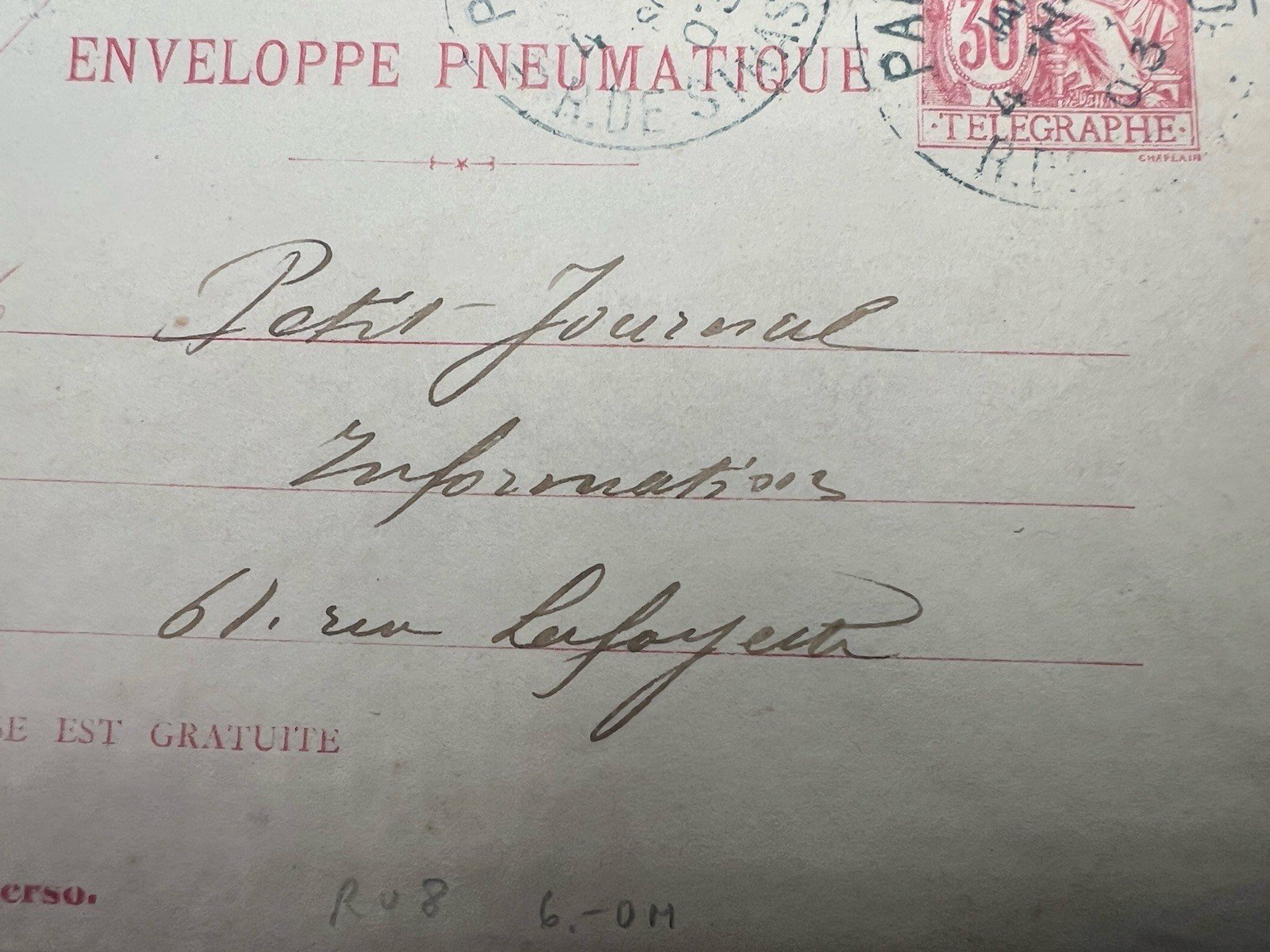 1903 Paris Pneumatic Mail Envelope 50c Télégraphie Le Petit Journal # 1187 photo 3