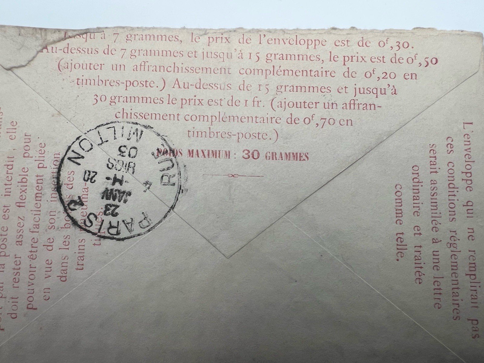 1903 Paris Pneumatic Mail Envelope 50c Télégraphie Le Petit Journal # 1187 photo 7