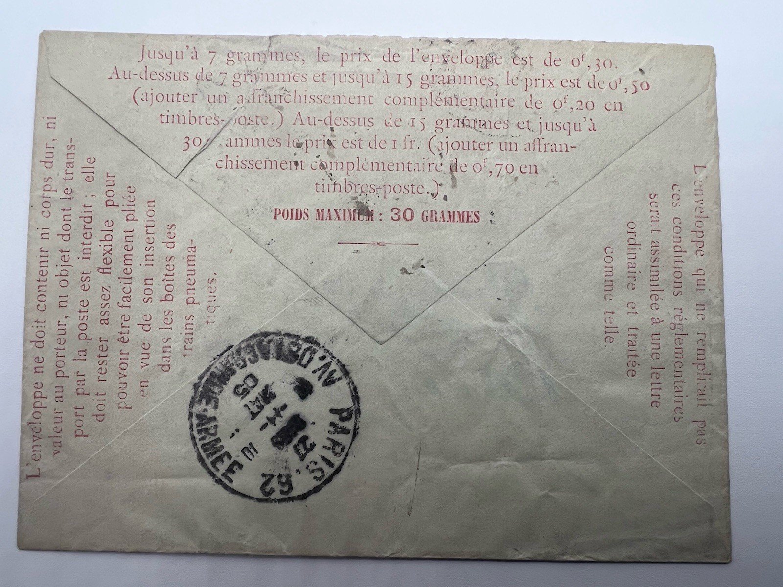 1903 Paris Pneumatic Mail Envelope 50c Télégraphie Avenue Malakoff # 1188 photo 6