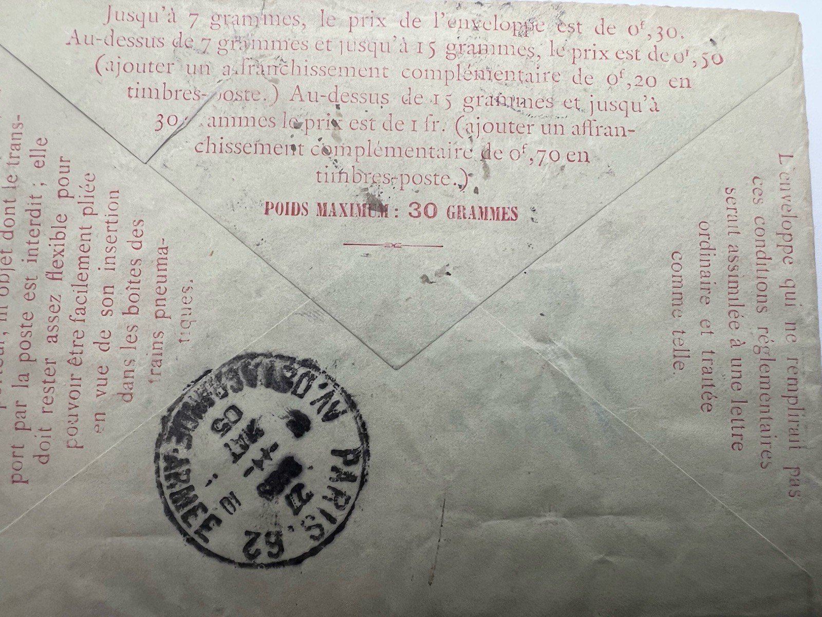 1903 Paris Pneumatic Mail Envelope 50c Télégraphie Avenue Malakoff # 1188 photo 7