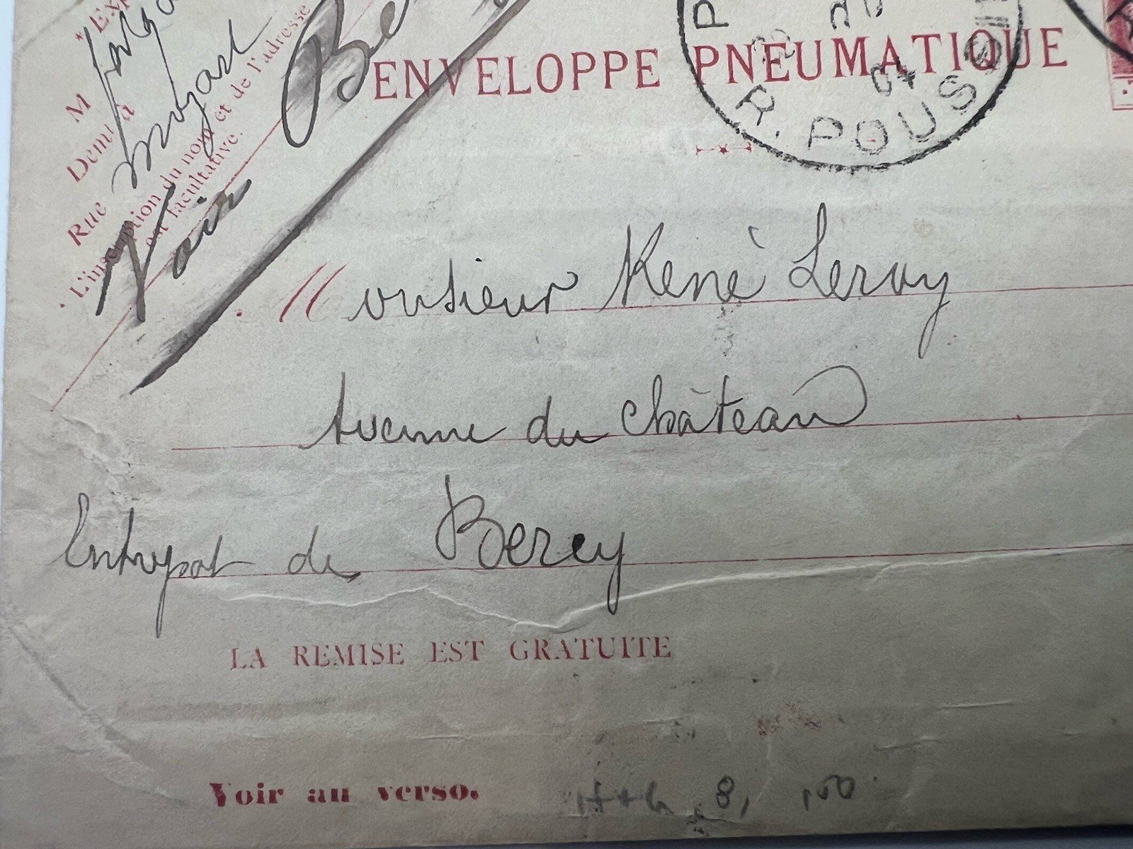 1904 Paris Pneumatic Mail Envelope 30c Télégraphie Bercy France # 1189 photo 4