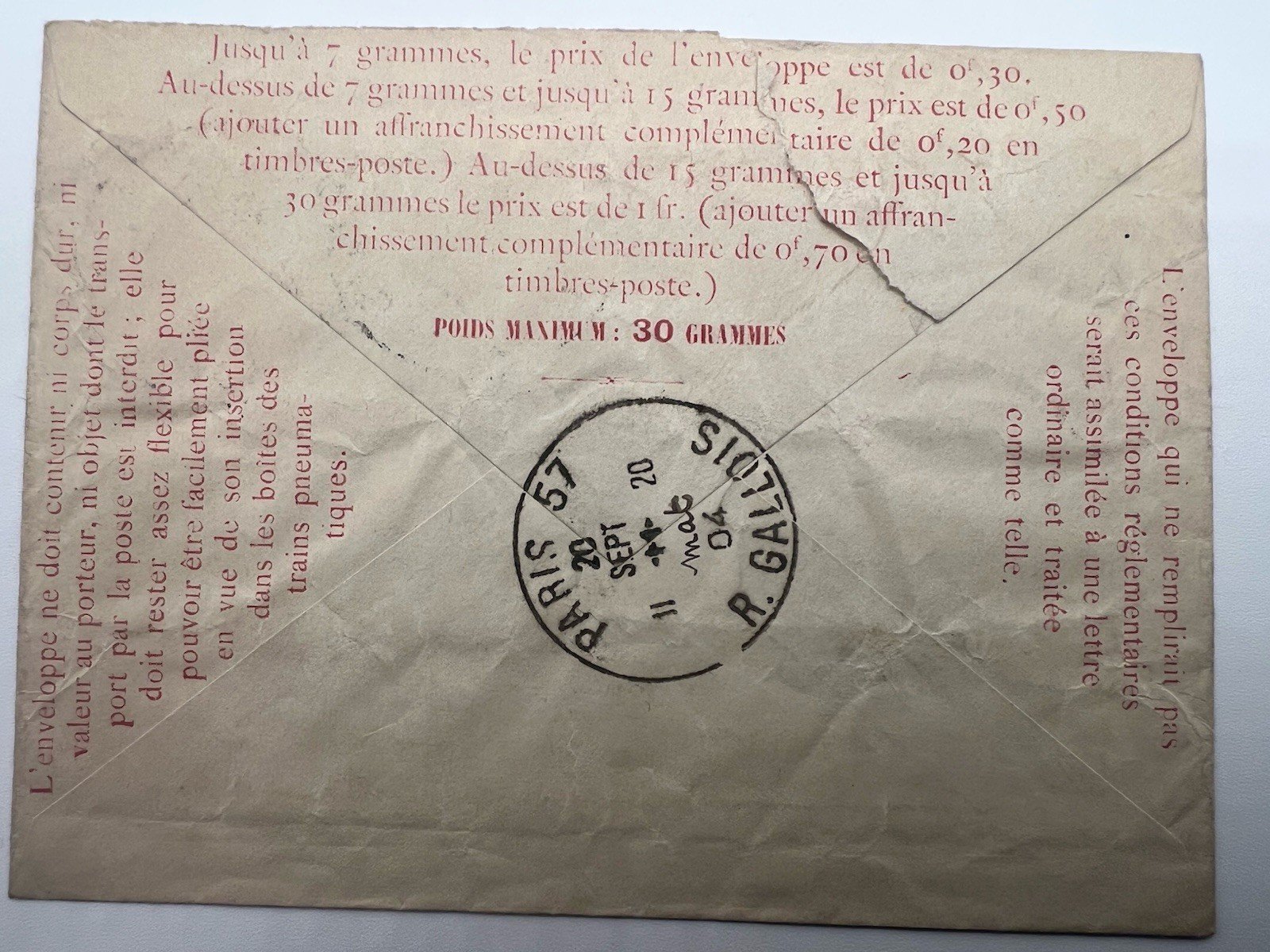 1904 Paris Pneumatic Mail Envelope 30c Télégraphie Bercy France # 1189 photo 5