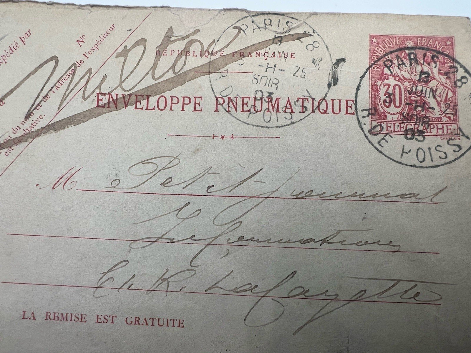 Early 1900s Paris Pneumatic Mail 30c Télégraphie Stamp France # 1190 photo 2
