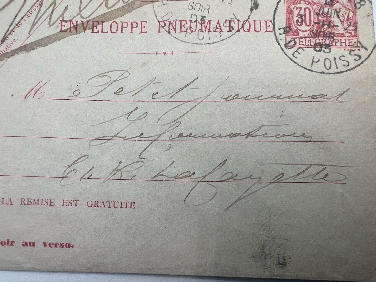 Early 1900s Paris Pneumatic Mail 30c Télégraphie Stamp France # 1190 photo 3
