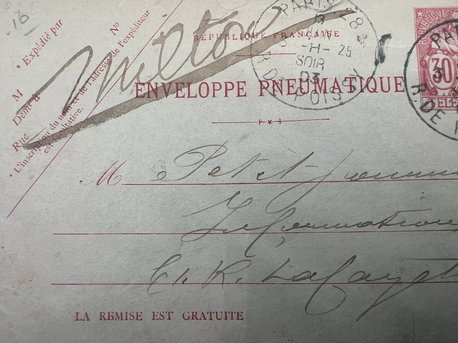 Early 1900s Paris Pneumatic Mail 30c Télégraphie Stamp France # 1190 photo 4