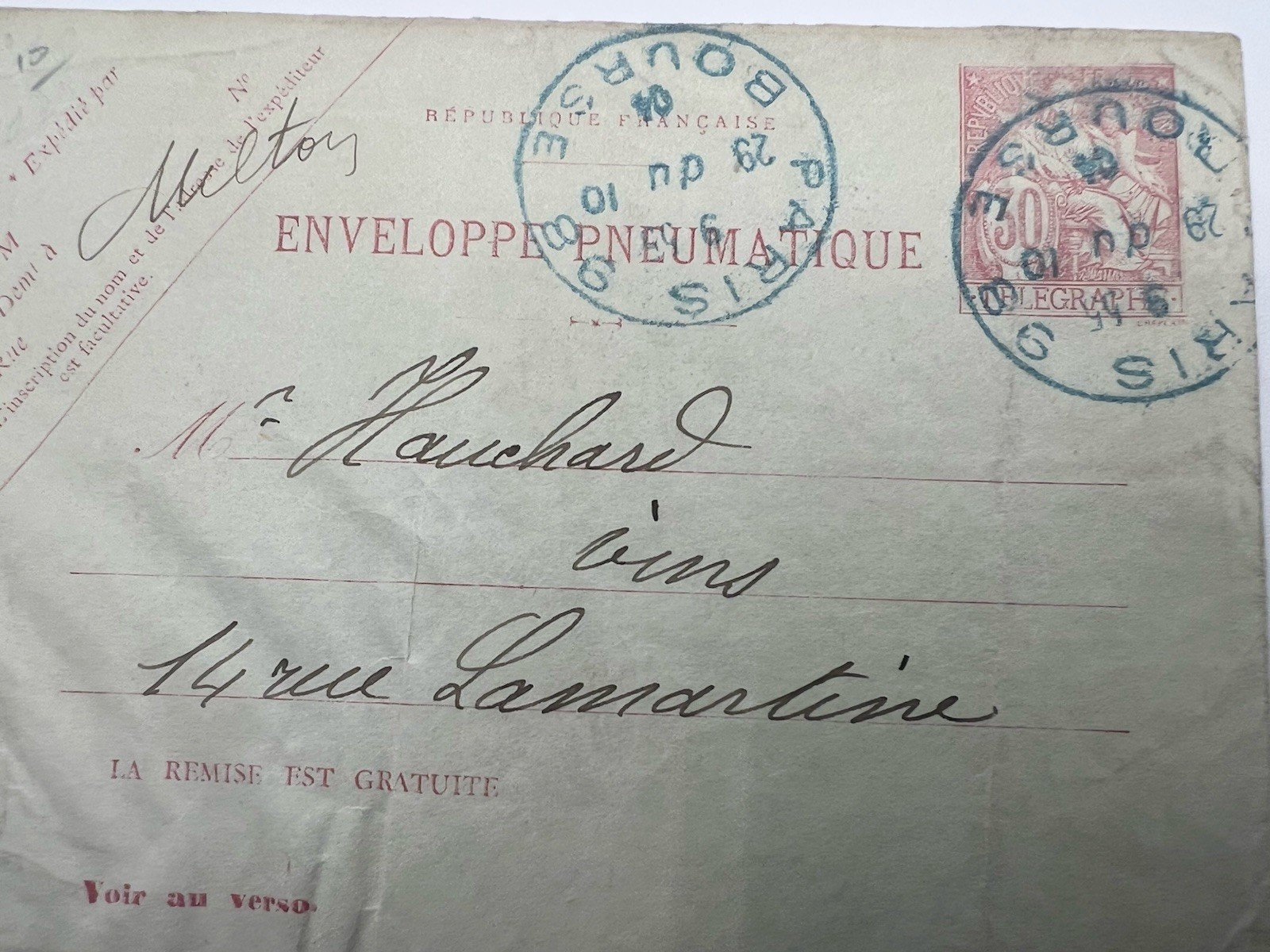 1904 Paris Pneumatic Mail 30c Télégraphie Blue Cancels France # 1191 photo 2