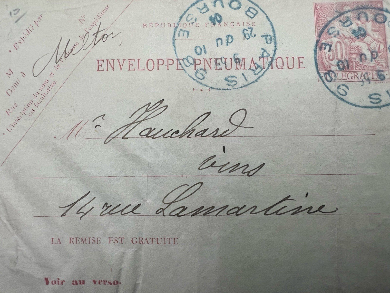 1904 Paris Pneumatic Mail 30c Télégraphie Blue Cancels France # 1191 photo 3