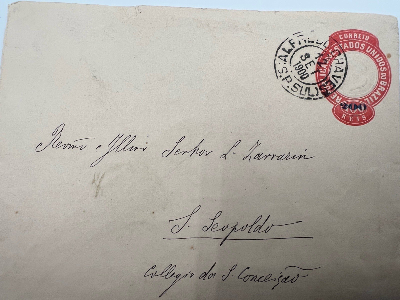 1900 Brazil 200 Reis Postal Stationery Cover São Leopoldo Jesuit College # 1192 photo 2