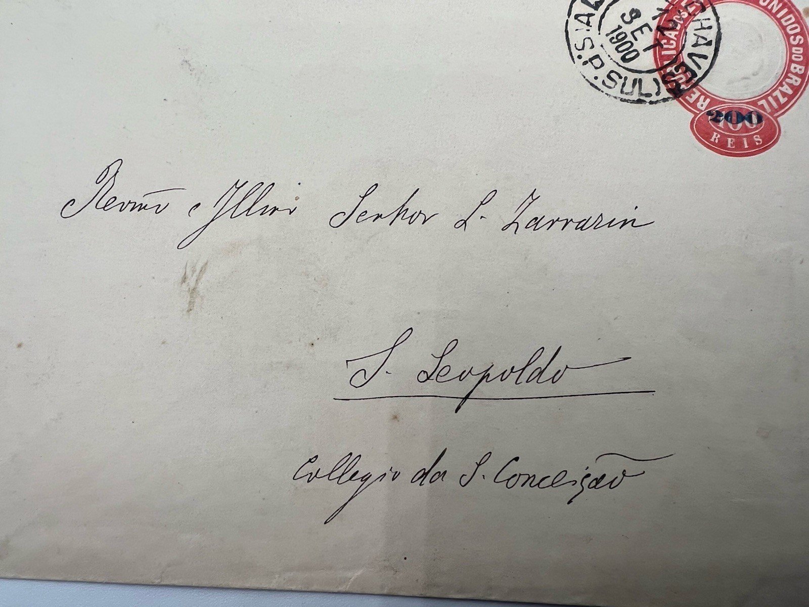 1900 Brazil 200 Reis Postal Stationery Cover São Leopoldo Jesuit College # 1192 photo 3
